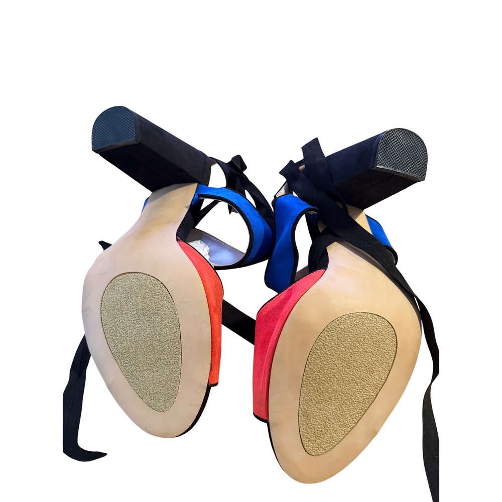 Eloquii Color Block Suede‎ Lace Up Block Heels Sandals Women 10W - Picture 7 of 9